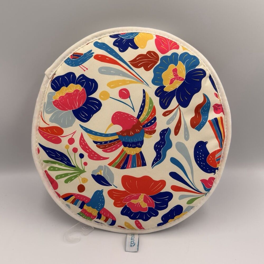 Prepara Oaxaca Fabric Tortilla Warmer 10” Colorful Mexican Folk Art Bird Floral